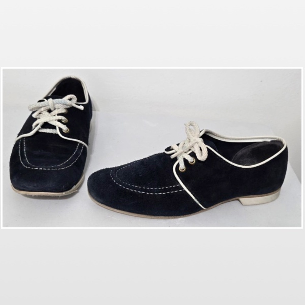 Vintage Bowling Shoes Womens Size 8.5 Blue Suede Leather Sports VTG